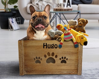 Personalised Dog Toy Box Crate For Pet Toys With Name Large Wooden Engraved Puppy Toy Chest 46cm Dog Gifts