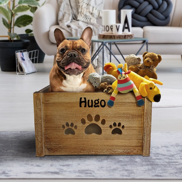 Personalised Dog Toy Box Crate For Pet Toys With Name Large Wooden Engraved Puppy Toy Chest 46cm Dog Gifts