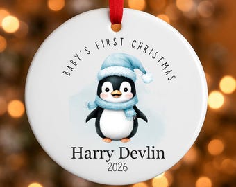 Personalised My 1st Christmas Ornament 2026 Blue Penguin Baby Xmas Decoration Tree Hanging Bauble