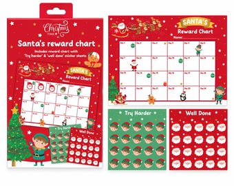 Toddler Reward Chart Christmas Santa and Elf with Stickers - Festive Kids Behaviour Chart for Potty Training Good Habits