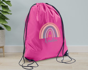 Personalised School Gym Bag Gymnastics Design Name PE Back To School Drawstring Girls Sports Rainbow