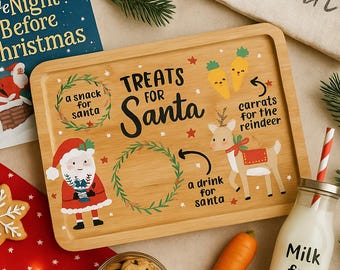 Wooden Santa's Treat Plate Board Reindeer Carrot Xmas Eve Christmas Eve Bamboo Carrot Snack Treat for Santa 30cm