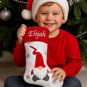 Personalised Christmas Stocking  Embroidered Xmas  Tomte Nordic Scandinavian Elf, Traditional Stocking | Gonk Christmas Decorations