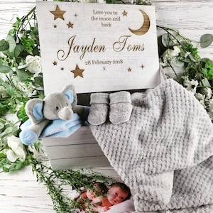 Personalised Baby Keepsake Box Wooden Personalised Baby Memory Box Large Love You to The Moon and Back Newborn New Boy Girl Birthday Present