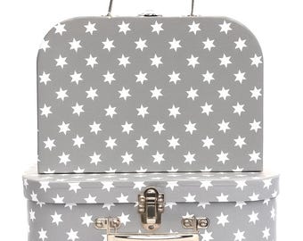 Set of 2 Suitcase Gift Boxes Empty Grey Stars Hamper