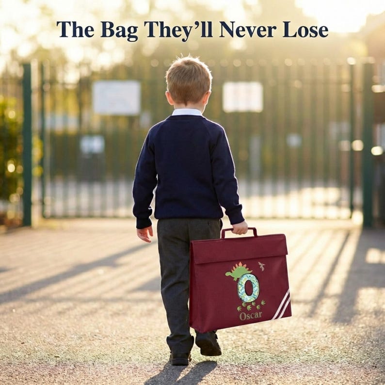 Personalised School Book Bag for Children Music Homework Bags for Kids for School Navy Blue Dinosaur Boy with Name BookBag image 20