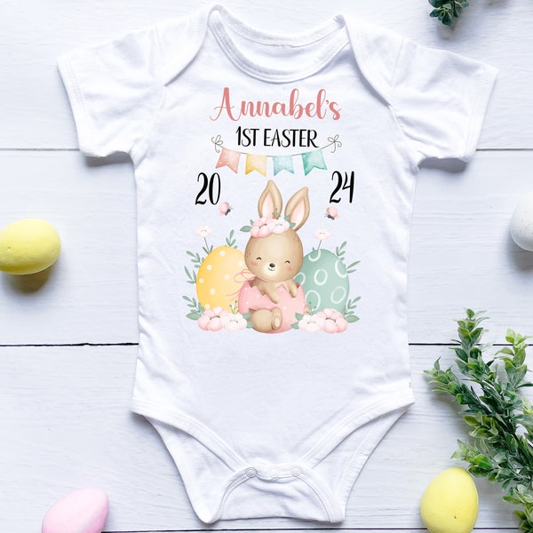 Personalised BabyGrow 1st Easter Bunny Design Newborn, 0-12 Months Vest Pink Baby Girl gift