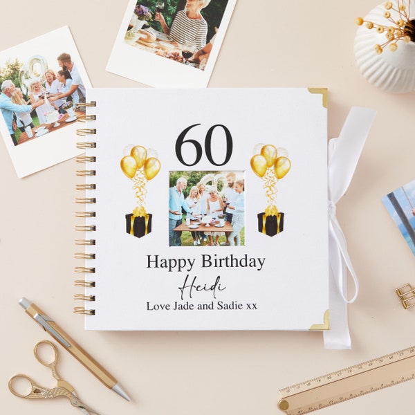 Personalised Birthday Scrapbook Photo Album - 70th, 60th, 50th, 40th, 30th - White Linen Gold Memories 22cm Milestone Guest Book