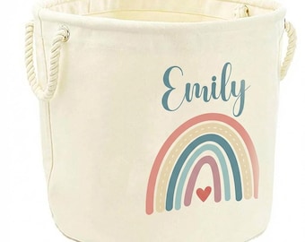 Personalised Toy Box Toy Storage Basket For Kids Baby Earth Rainbow Design Toy Boxes With Name Bedroom Gifts Tidy Room Nursery