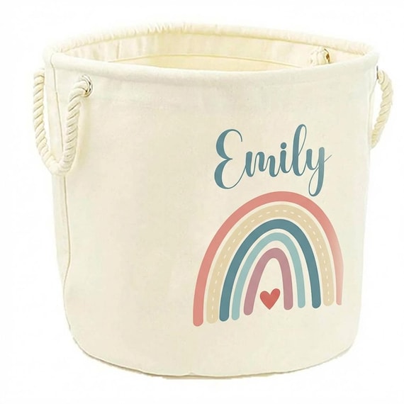 Personalised Toy Box Toy Storage Basket For Kids Baby Earth Rainbow Design Toy Boxes With Name Bedroom Gifts Tidy Room Nursery