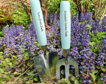 Personalised Garden Tools Engraved Mothers Day Gardening Gift Set Hand Trowel and Fork Gifts Retirement Present Allotment Nan Nanny Garden
