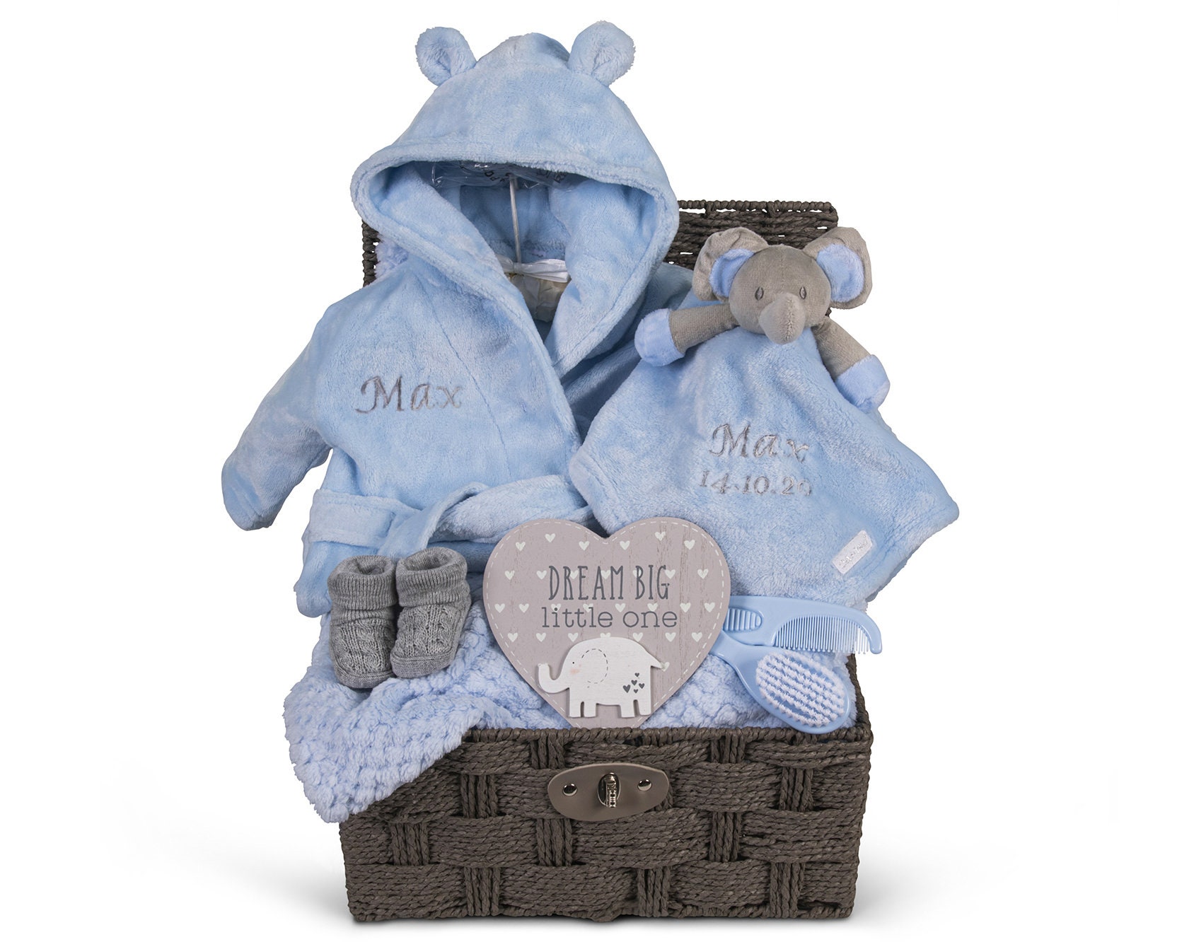 Personalised Baby Gift Basket for Boy Blue Large Hamper Newborn ...
