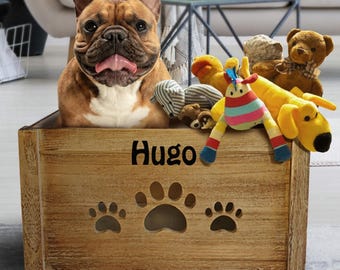 Personalised Dog Toy Box Crate for Pet Toys With Name Large Wooden