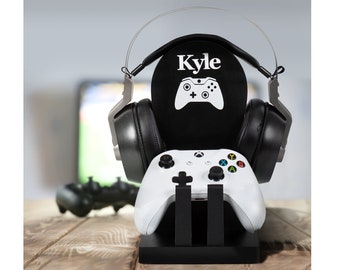 Personalised Headset Stand Black Headphone Stand Headset And Controller Stand, Gaming Headset Stand Gaming Gift