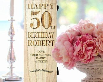 Personalised Wooden Wine Gift Box Birthday Bottle Champagne Case Any Name Any Age 21st 30th 30th 40th 50th 60th Personalise Birthday Dad Mum