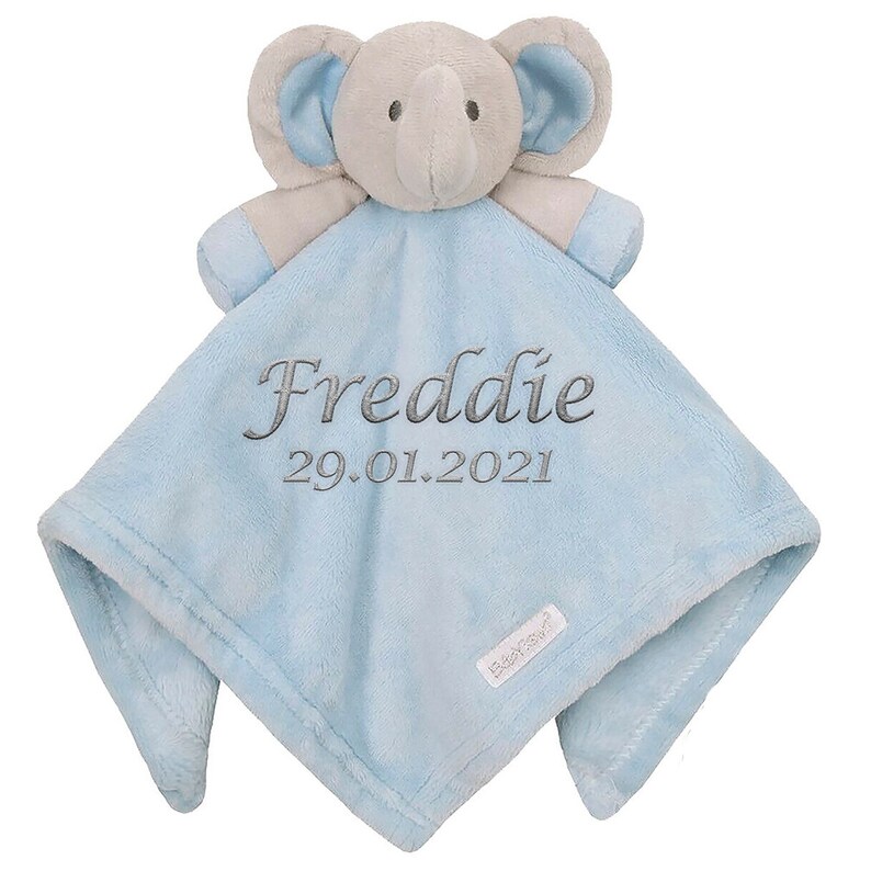 Embroidered Blue Elephant Comforter Personalised Blankie Etsy UK