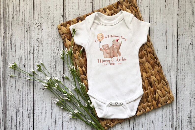 Personalised BabyGrow 1st Mothers Day Together Baby Bears Mummy Design Newborn, 0-12 Months Vest image 4