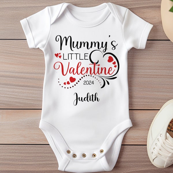 Personalised Babygrow Mummy's Little Valentine Baby vest : Stylish Bodysuit for Baby's First Valentine's Day - Custom Baby Gift