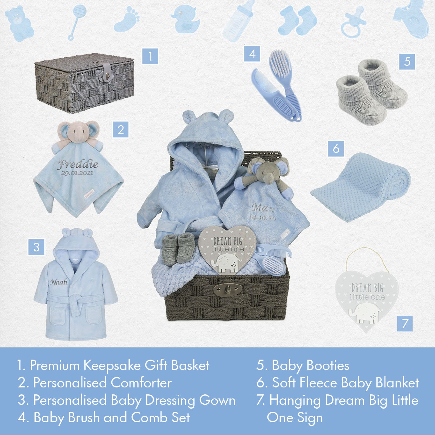 Personalised Baby Gift Basket for Boy Blue Large Hamper Newborn ...