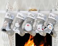 Personalised Christmas Stocking Embroidered Family Set Santa Reindeer Snowman Silver Grey Stockings Hang Fireplace Xmas Decorations Kids 4 5