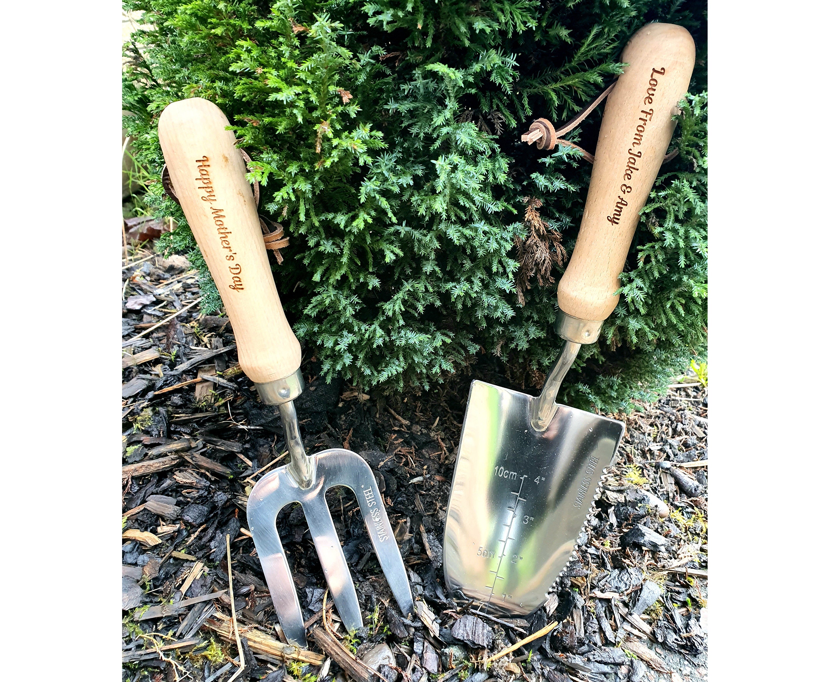 Personalised Garden Tools Engraved Gardening Fathers Day Gift Set Hand Trowel and Fork Dad Retirement Present Allotment Nana Retirement