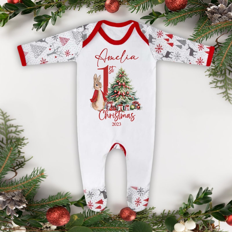 Personalised Christmas Sleepsuit Pyjamas for Kids My First Christmas 2024 Xmas PJS With Bunny Rabbit Design 1st Etsy Canada