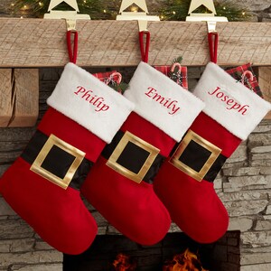 Personalised Embroidered Christmas Stocking Boot Sock Xmas Deluxe Red Santa Belt  Traditional Style Quality Hang Fireplace