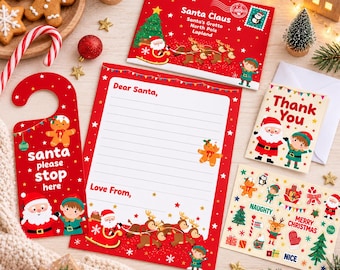 Letter to Santa Set - Letter, Envelope, Sticker Sheet, Door Hanger & Thank You Notes - Kids Christmas Writing Kit Activity Set
