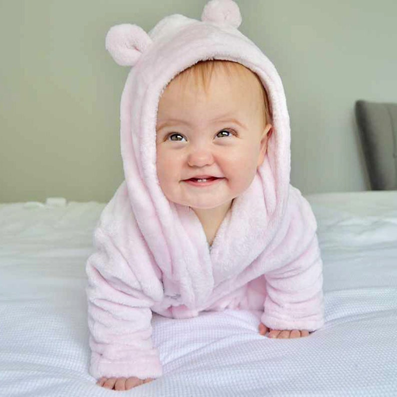Personalised Baby Dressing Gown Newborn Gift Bath Robe Embroidered Soft Teddy Ears Hooded Housecoat Gift for Babies Boy Girl Present New image 6