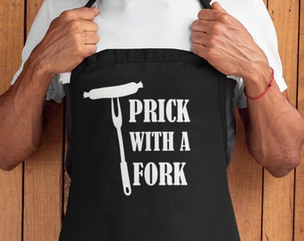 BBQ Aprons Men Funny BBQ Chef Apron Barbeque Grill Fathers Day Gift Husband Brother Man Grill Cookery Dad Present "Prick with a fork" joke