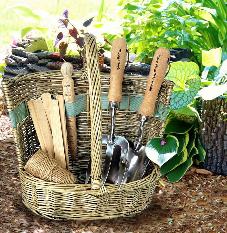 Personalised Gardening Tool Set Willow Trug, Fathers Day Garden Gift Set Birthday Present Basket Gardener Retirement Gift, Mum, Grandad Dad image 8