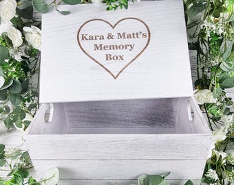 Personalised Memory Box Birthday Antique Finish Heart Wooden Crate For Memories Engraved Wood Baby Keepsake Box Large 35cm Wedding Baby Gift