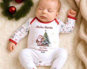 Personalised My First Christmas 2026 Sleepsuit 1st Xmas Rompersuit Babygrow Santa
