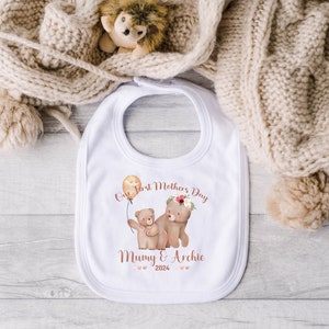 Personalised BabyGrow 1st Mothers Day Together Baby Bears Mummy Design Newborn, 0-12 Months Vest Bib Only