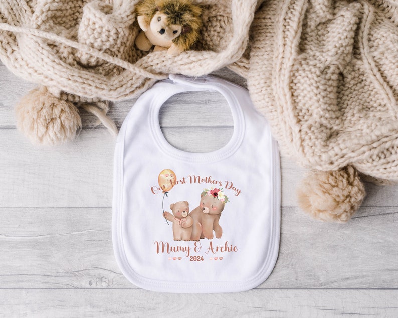 Personalised BabyGrow 1st Mothers Day Together Baby Bears Mummy Design Newborn, 0-12 Months Vest Bib Only