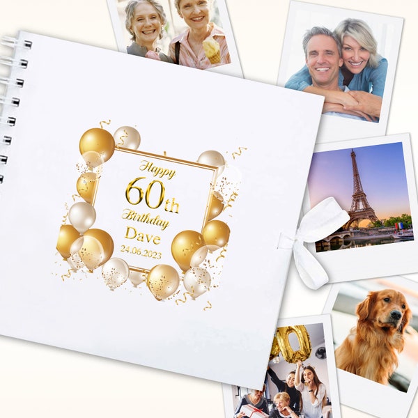 Personalised Birthday Scrapbook Photo Album - 70th, 60th, 50th, 40th, 30th - White Gold Memories 20cm Milestone Guest Book