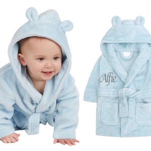 Hoolaroo Newborn Baby Boy Gift Personalised New Baby Gift Blue Baby Dressing Gown Present