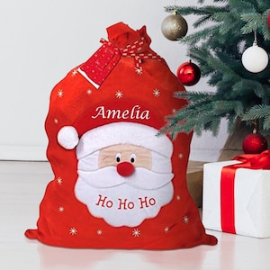 Personalised Embroidered Large Santa Sack, Christmas Gift Sack | Hohoho Xmas Sack | Santa Bag | Red Drawstring Present Sack