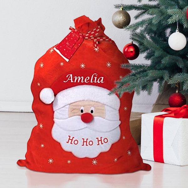 Personalised Embroidered Large Santa Sack, Christmas Gift Sack | Hohoho Xmas Sack | Santa Bag | Red Drawstring Present Sack