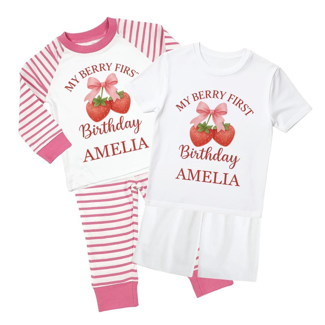 Personalised My Berry 1st Birthday Pyjamas – Strawberry Custom Pjs for ...