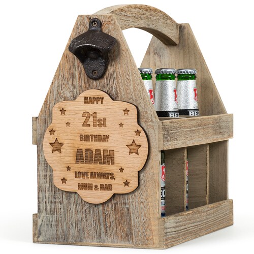 Personalised Beer Caddy Birthday Gift Special Daddy Gifts Dad Engraved Wooden Beer Crate Carrier 18th 21st 30th 40th 50th Men Fathers Day