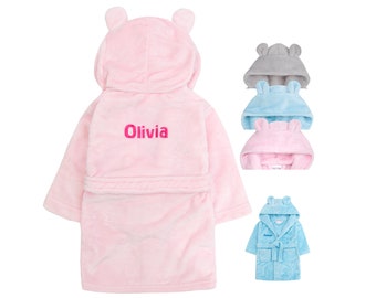 Embroidered Personalised Baby  Dressing Gown | Baby Bath Robe Teddy Ears | Housecoat Name | Baby Gifts | Personalised Baby Clothing