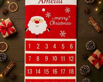 Personalised Advent Calendar Fill Your Own Advent Calender 2025 Fabric Hanging Santa Countdown Red
