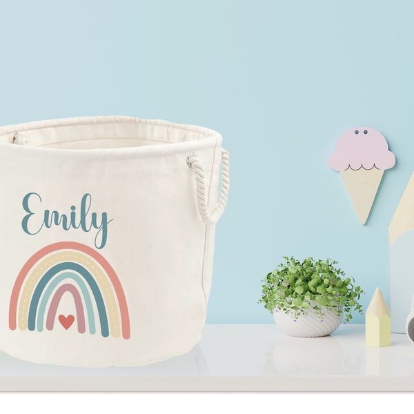 Personalised Toy Box Toy Storage Basket For Kids Baby Earth Rainbow Design Toy Boxes With Name Bedroom Gifts Tidy Room Nursery