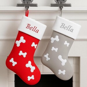 Hoolaroo Personalised Dog Christmas Stocking Embroidered With Name Xmas Santa Pet Stocking Red White Bone