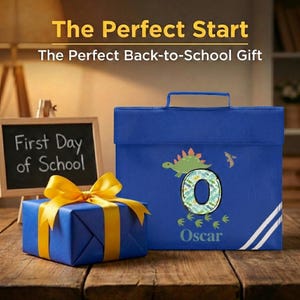 Personalised School Book Bag for Children Music Homework Bags for Kids for School Navy Blue Dinosaur Boy with Name BookBag image 15