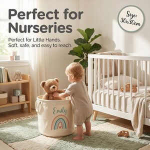 Personalised Toy Box Toy Storage Basket For Kids Baby Earth Rainbow Design Toy Boxes With Name Bedroom Gifts Tidy Room Nursery imagen 2