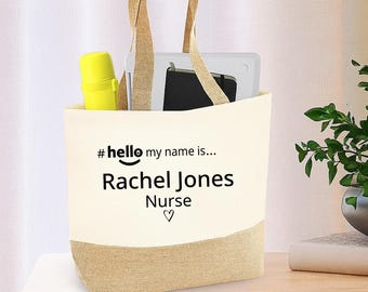 Personalised Nurse Tote Bag – Custom Name Shopping Bag with Hello My Name Is – Reusable Gift for Nurses, Doctors, Medical Students