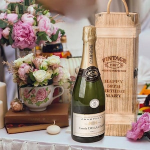 Personalised Engraved Wooden Vintage Wine Chest Gift Box Birthday Champagne Her Wine 1943 1953 1963 1973 1983 30th 40th 50th 60th 70th