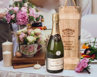 Personalised Engraved Wooden Vintage Wine Chest Gift Box Birthday Champagne Her Wine 1943 1953 1963 1973 1983 30th 40th 50th 60th 70th